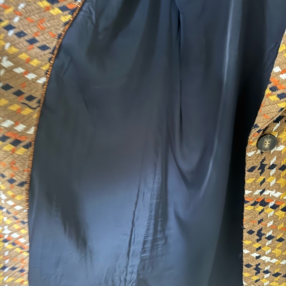 Skies Are Blue Mustard Plaid Long Trench Coat with Black & White Accents - Picture 5 of 7